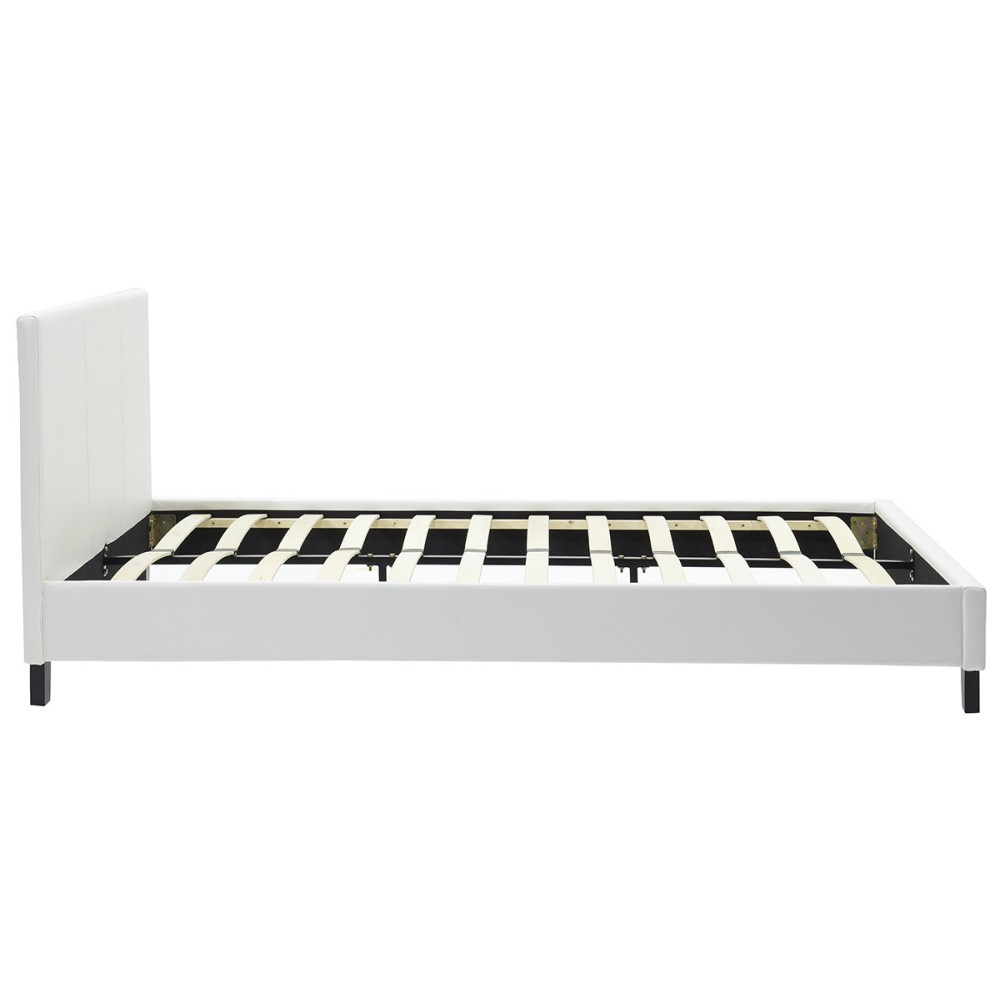 Lit double simili cuir blanc mat 150x200 cm