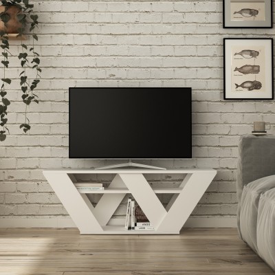 Meuble TV Design Pipralla - L. 110 X H. 40 Cm - Blanc