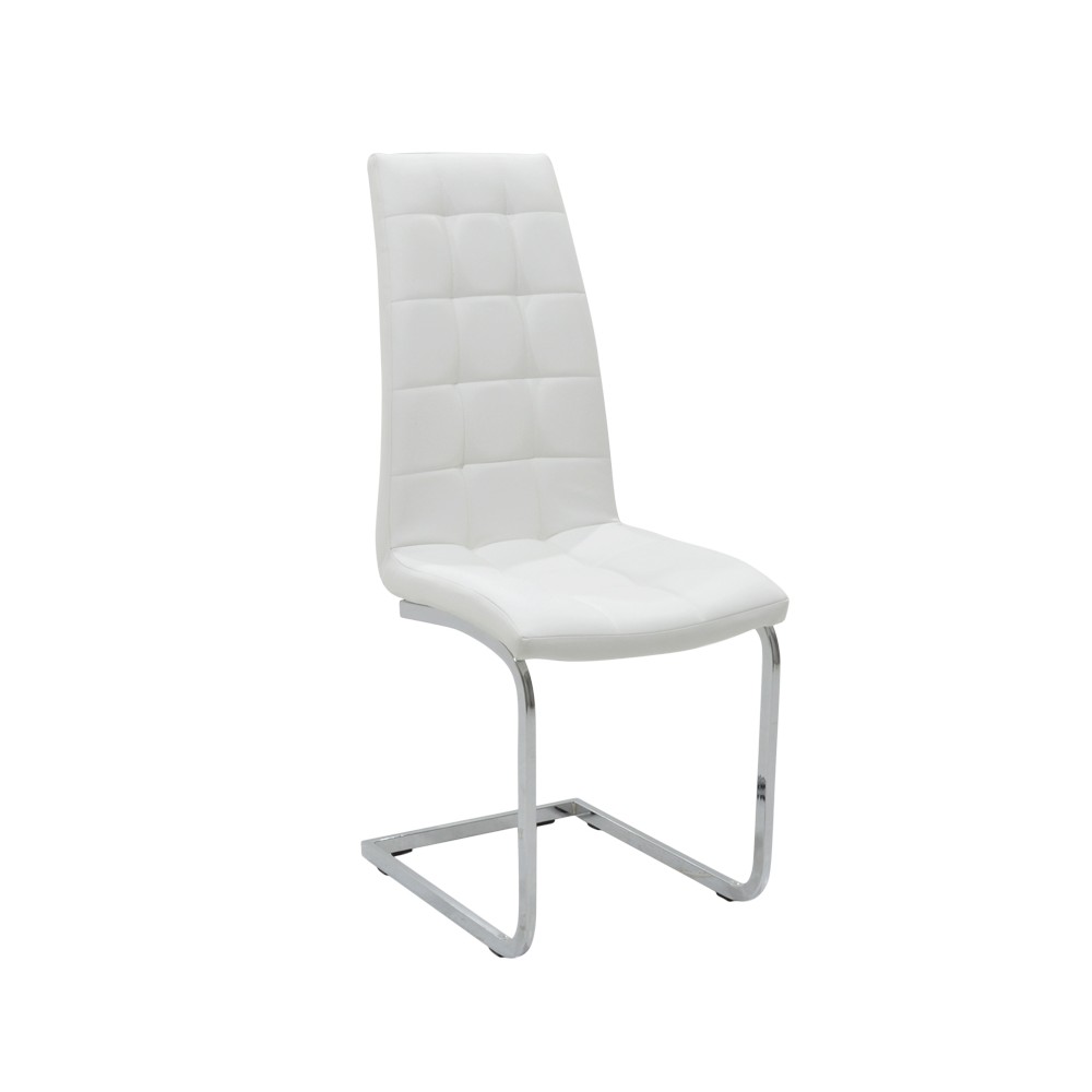 Chaise MIRA métal chromé simili cuir blanc