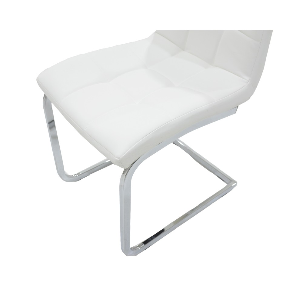 Chaise MIRA métal chromé simili cuir blanc