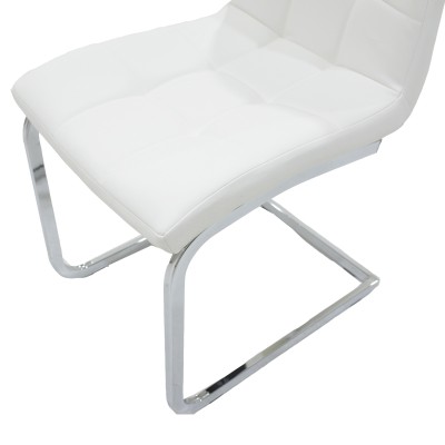 Chaise MIRA métal chromé simili cuir blanc