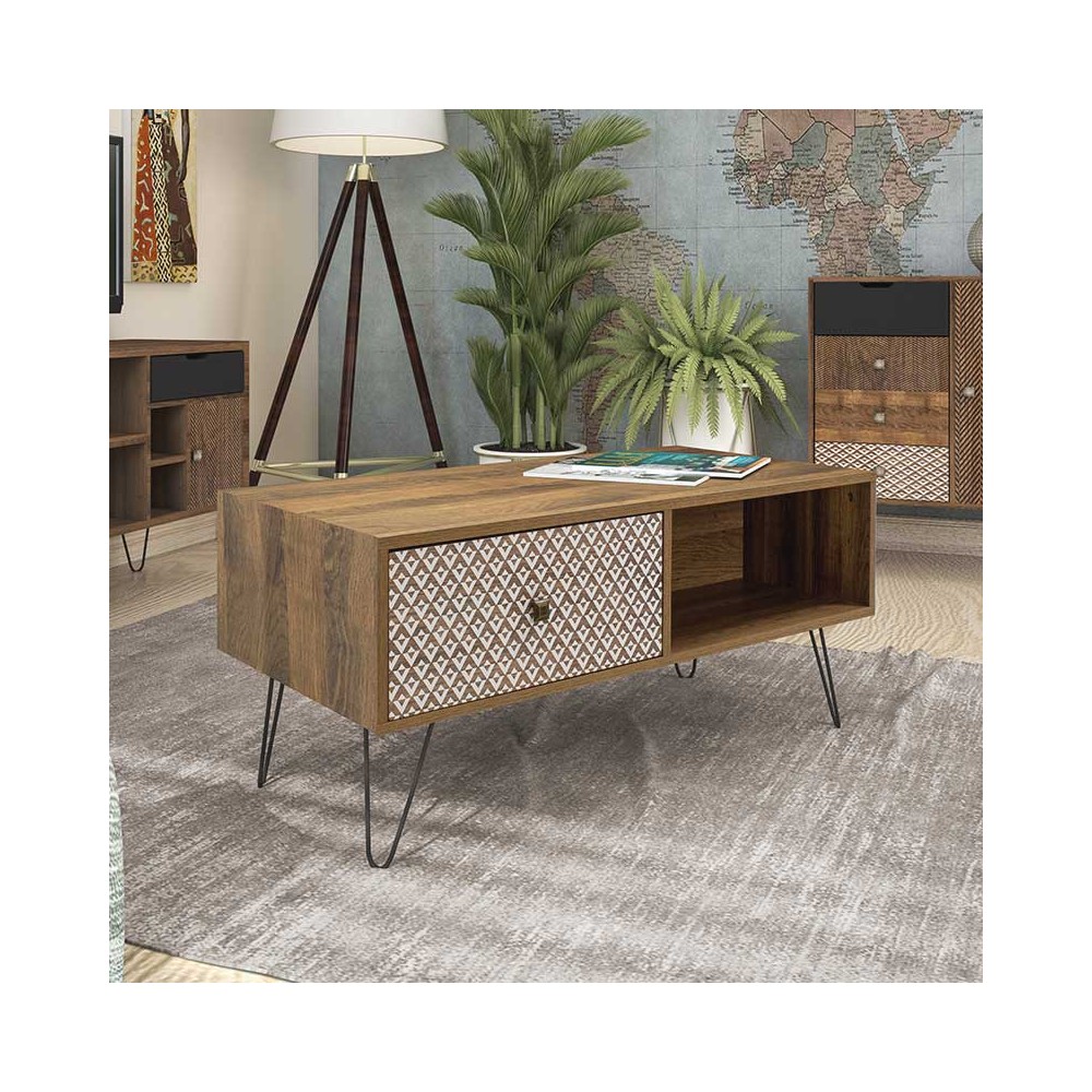 Table basse commode Boho Bois noyer 100x50x46 cm