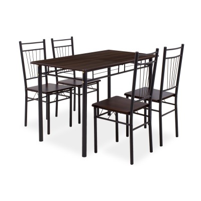 Ensemble Table + chaise salle à manger Roza  5pcs couleur noyer foncé - pieds noir mat 120x70x75cm