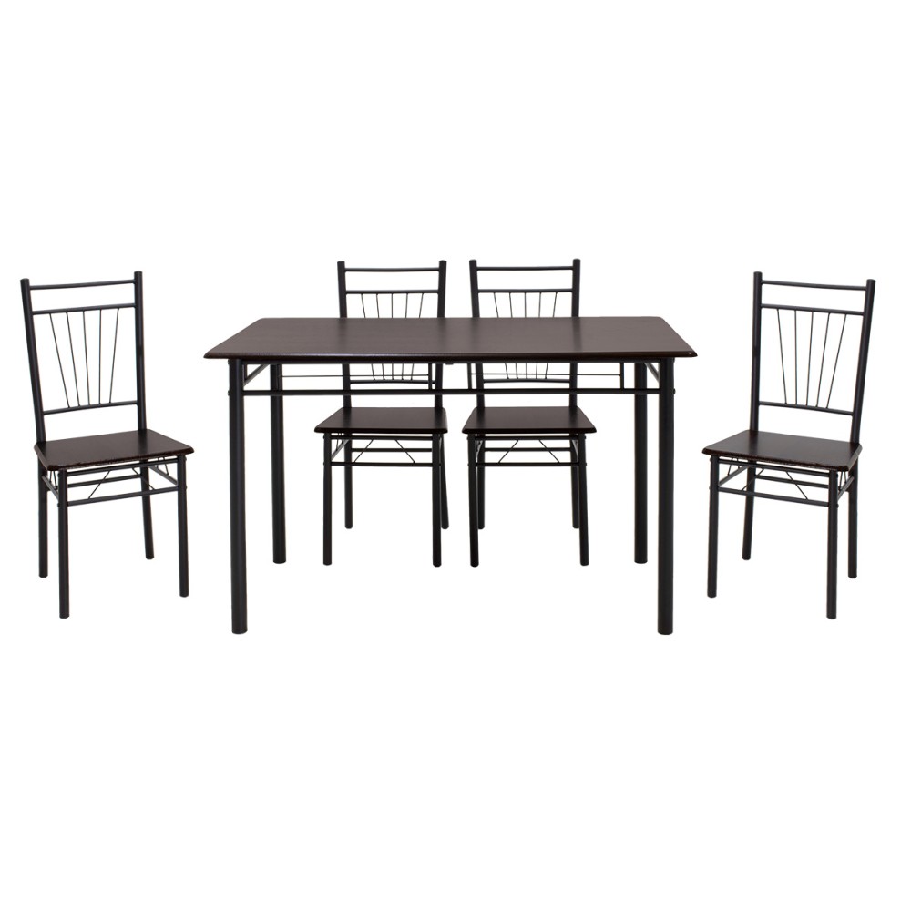 Ensemble Table + chaise salle à manger Roza  5pcs couleur noyer foncé - pieds noir mat 120x70x75cm