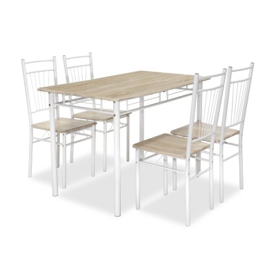 Ensemble Table + chaise salle à manger Roza 5pcs couleur sonoma - pieds blanc brillant 120x70x75cm