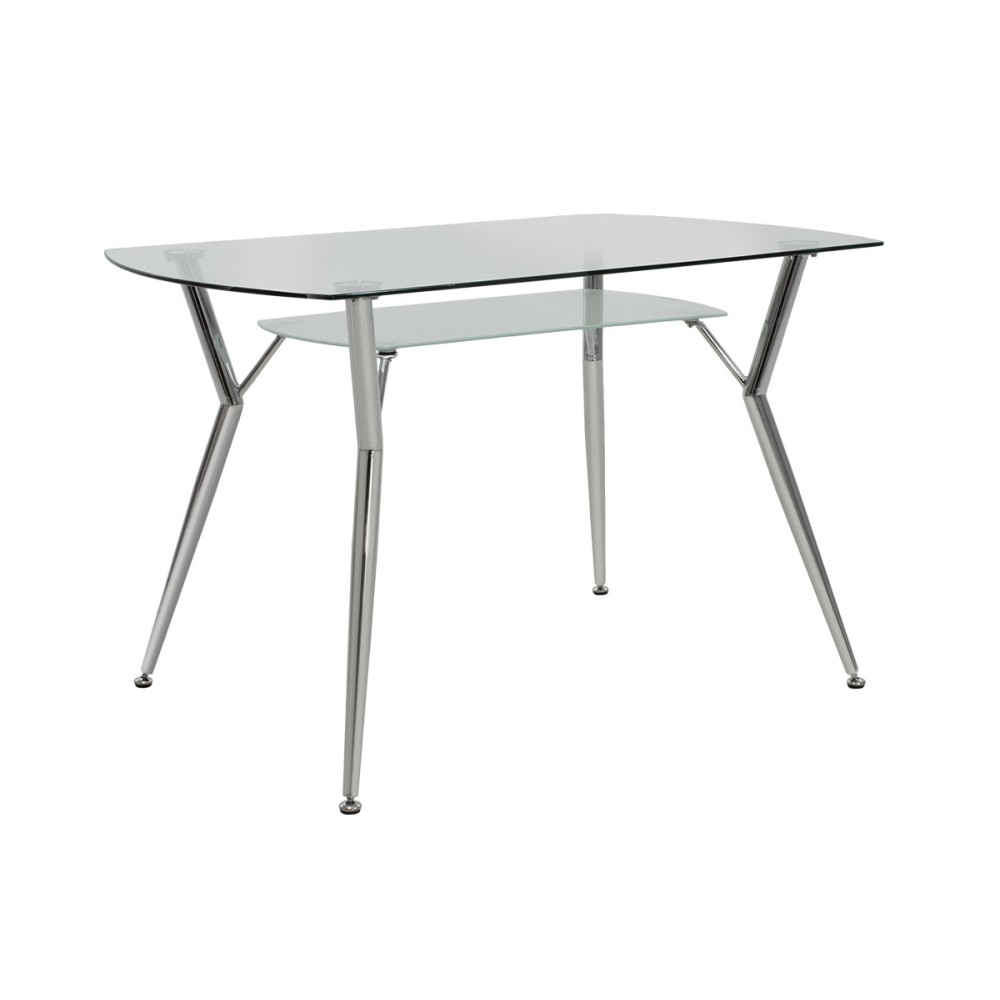 Ensemble Table + chaise salle à manger  5 pièces Jacob-Jella avec chaise en verre gris pu 120x75x75,5cm