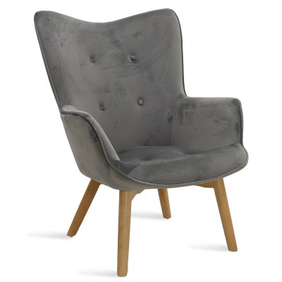 Fauteuil Gris velours pied en Bois