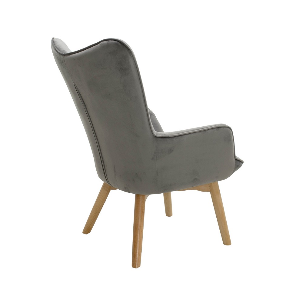 Fauteuil Gris velours pied en Bois