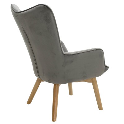 Fauteuil Gris velours pied en Bois