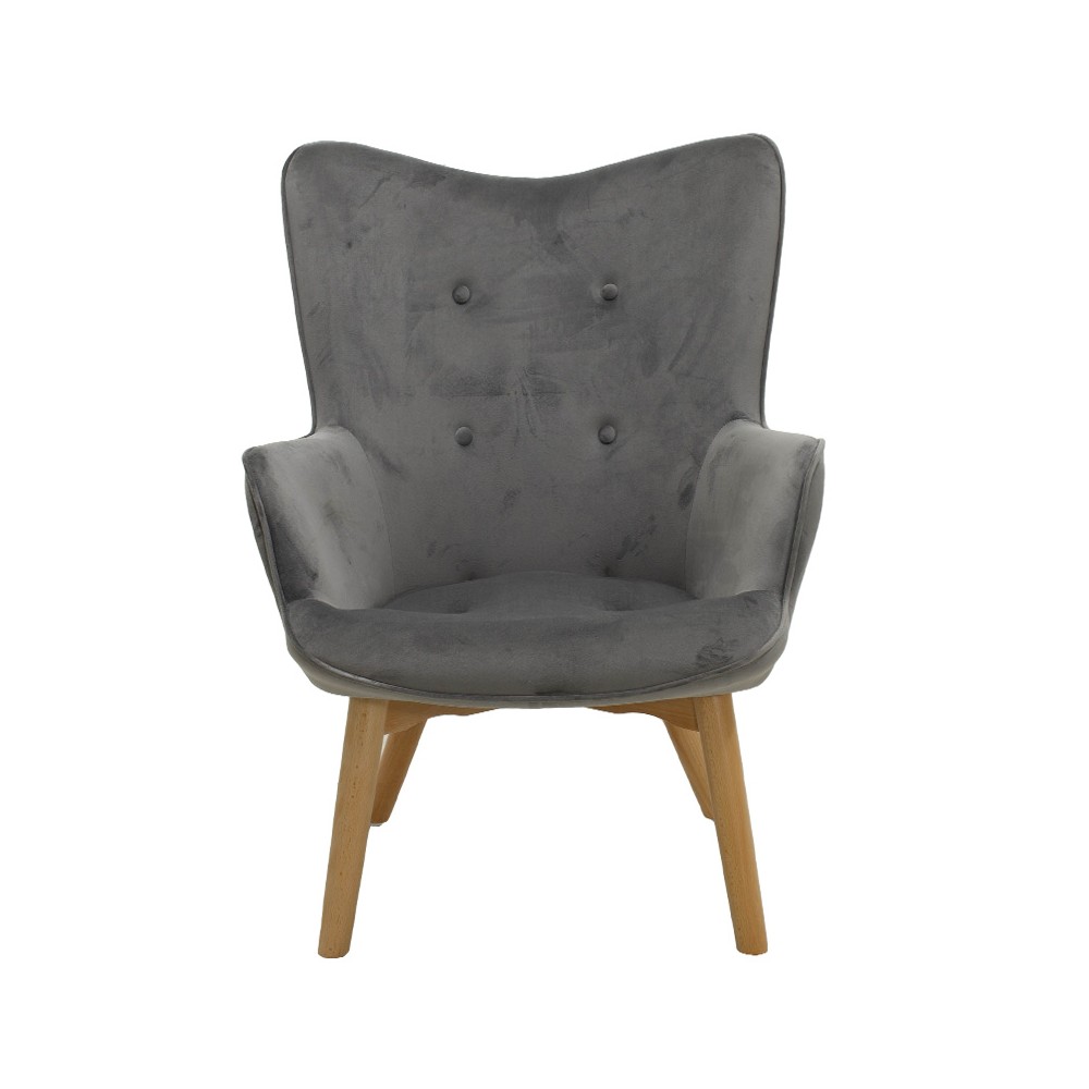 Fauteuil Gris velours pied en Bois