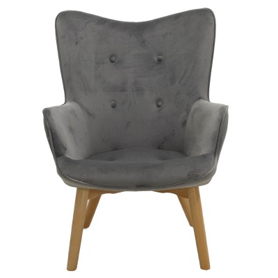 Fauteuil Gris velours pied en Bois