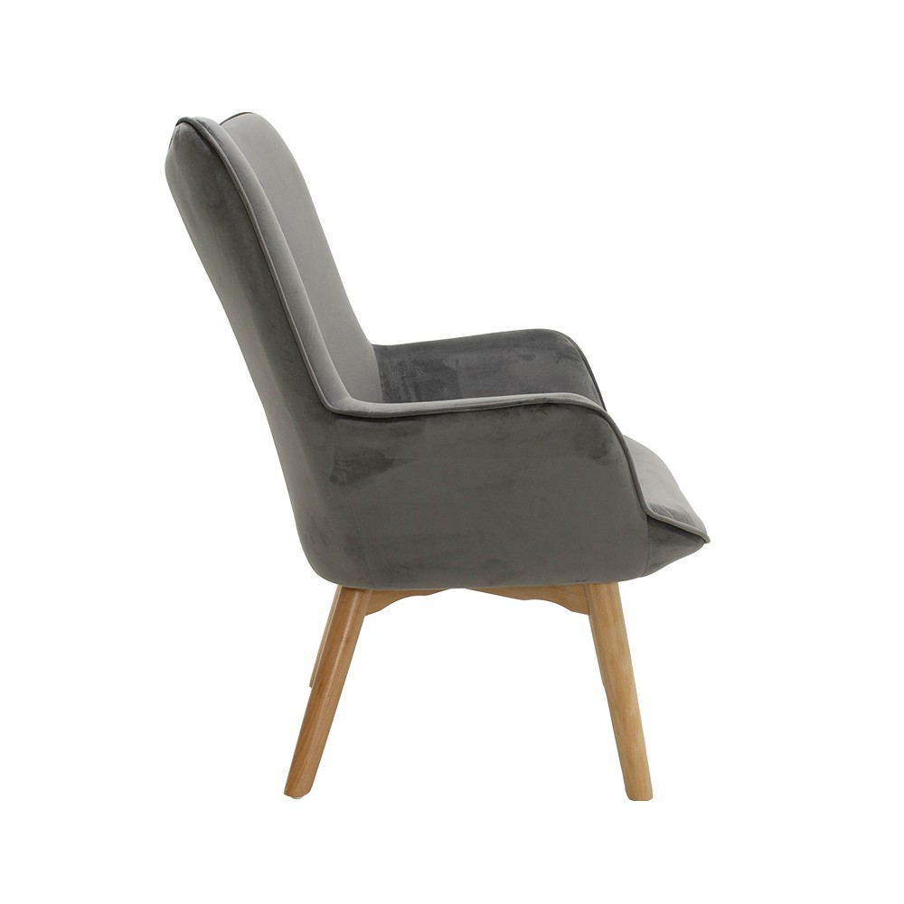 Fauteuil Gris velours pied en Bois