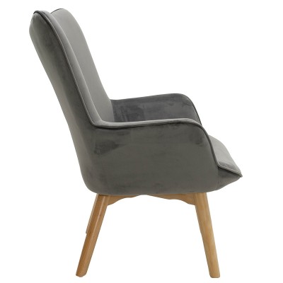 Fauteuil Gris velours pied en Bois