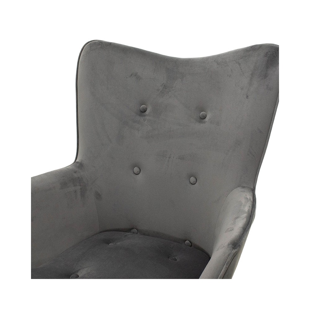 Fauteuil Gris velours pied en Bois