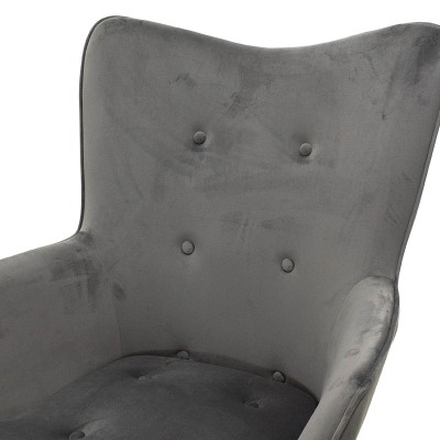 Fauteuil Gris velours pied en Bois