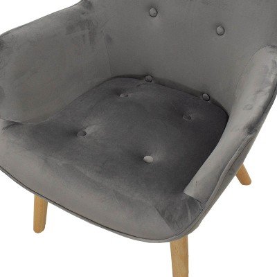 Fauteuil Gris velours pied en Bois