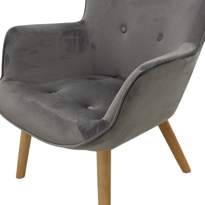 Fauteuil Gris velours pied en Bois