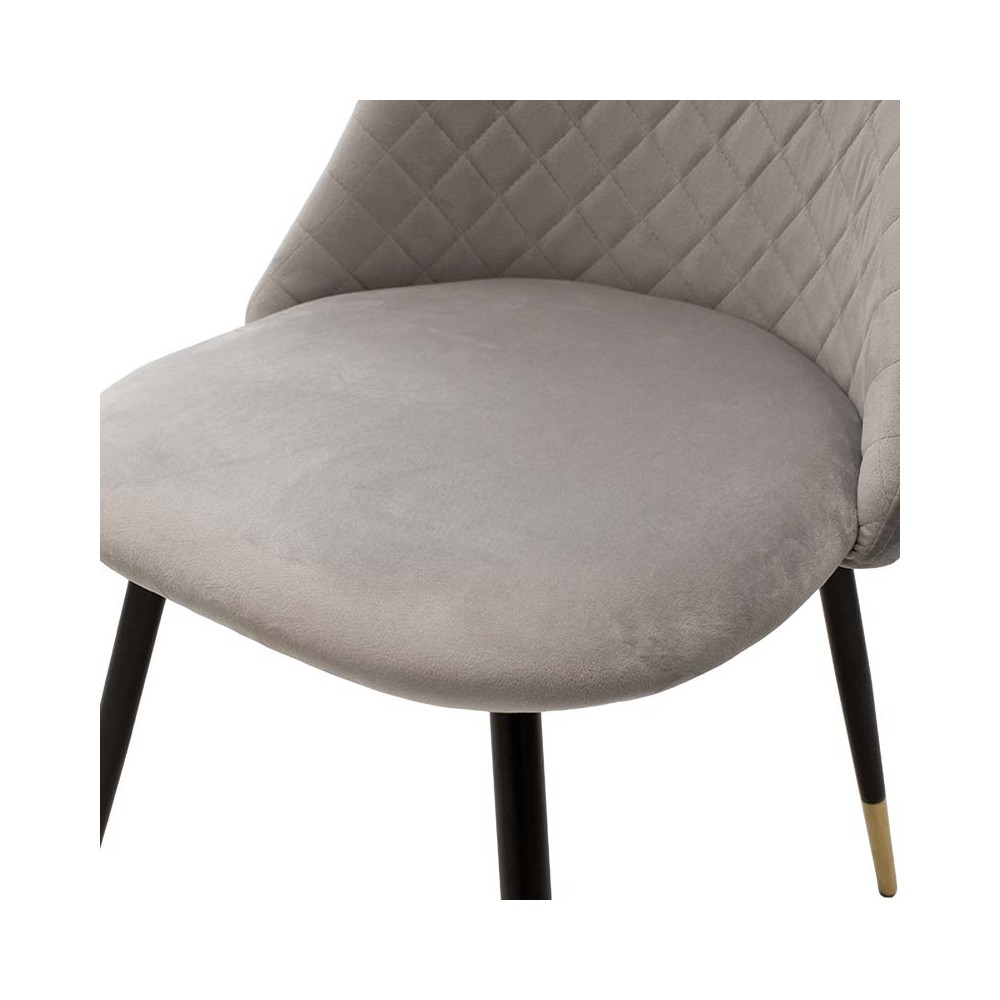 Chaise Giselle velours gris pied  Métal noir doré