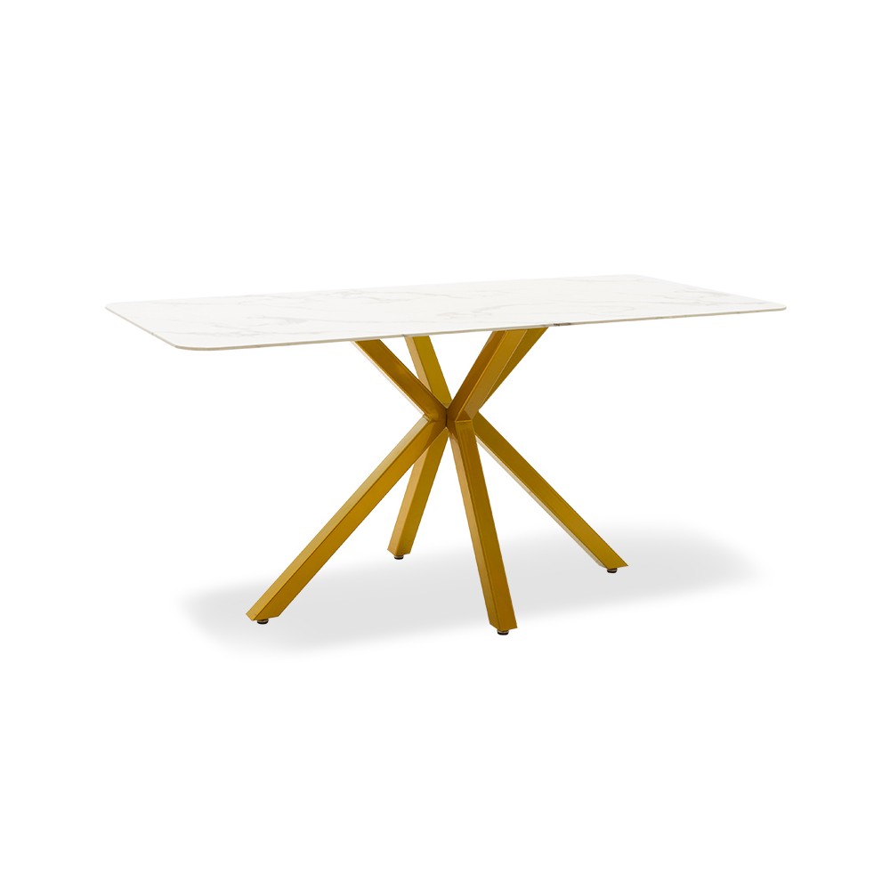 Table à manger Paris verre 8mm motif marbre-doré 160x80x75cm