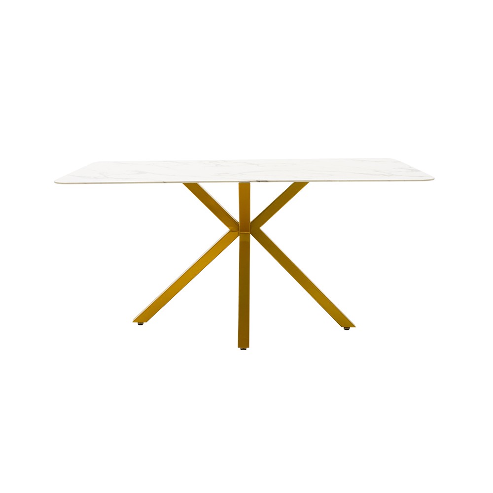 Table à manger Paris verre 8mm motif marbre-doré 160x80x75cm