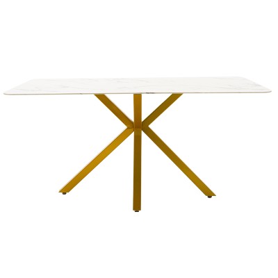 Table à manger Paris verre 8mm motif marbre-doré 160x80x75cm