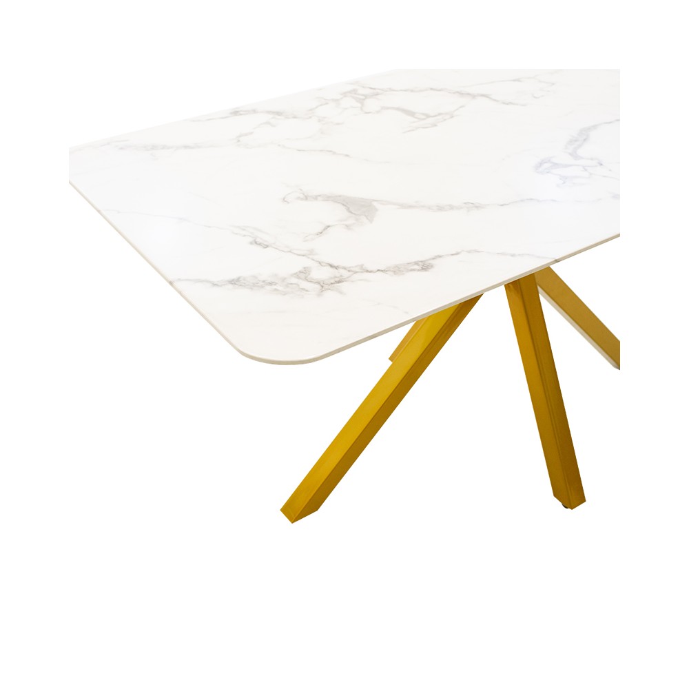 Table à manger Paris verre 8mm motif marbre-doré 160x80x75cm
