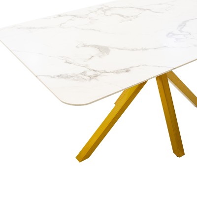 Table à manger Paris verre 8mm motif marbre-doré 160x80x75cm