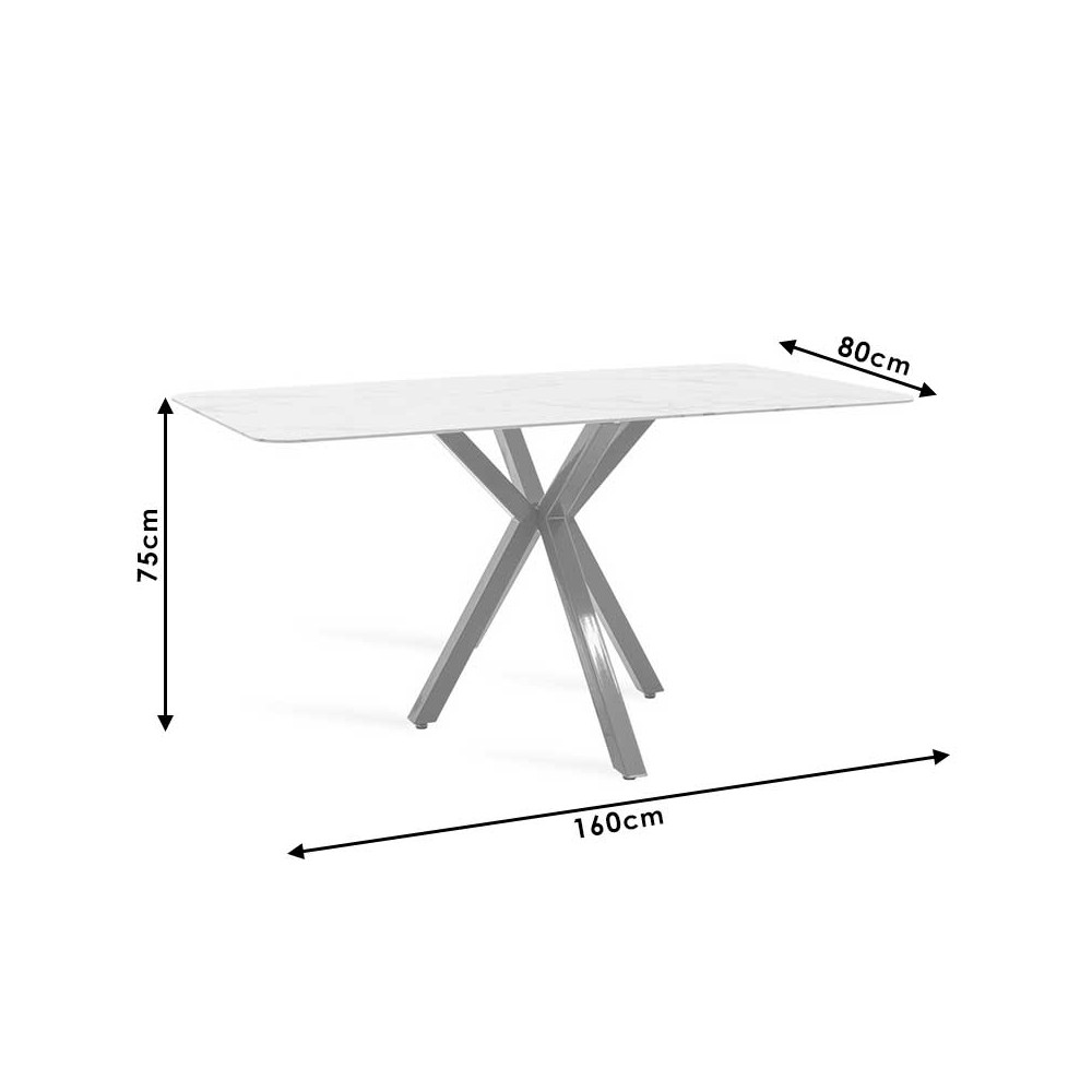 Table à manger Paris verre 8mm motif marbre-doré 160x80x75cm