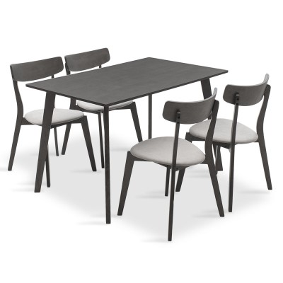 Ensemble Table + chaise salle à manger  - Toto  5pcs 120x75x75cm en gris rustique - tissu gris