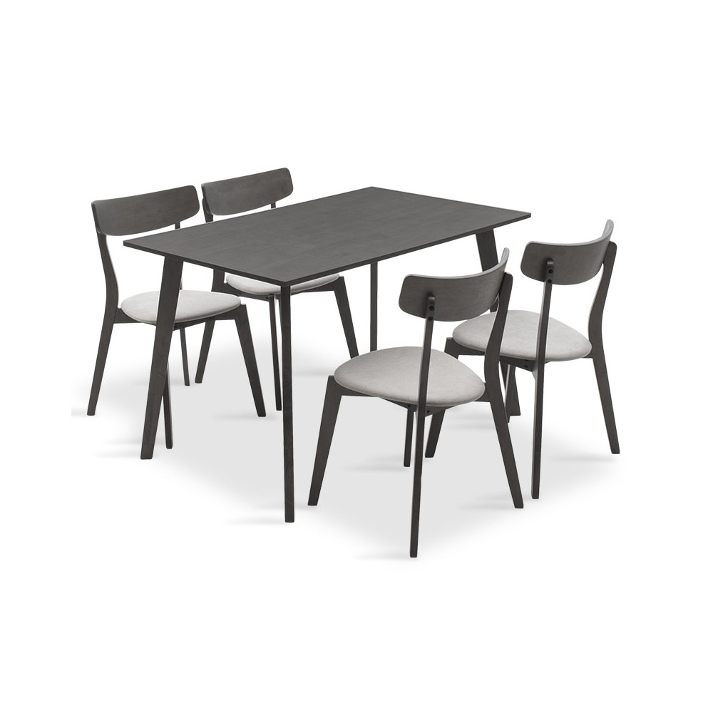 Ensemble Table + chaise salle à manger  - Toto  5pcs 120x75x75cm en gris rustique - tissu gris