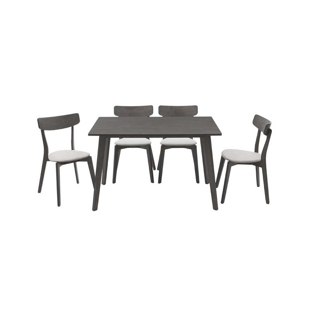 Ensemble Table + chaise salle à manger  - Toto  5pcs 120x75x75cm en gris rustique - tissu gris