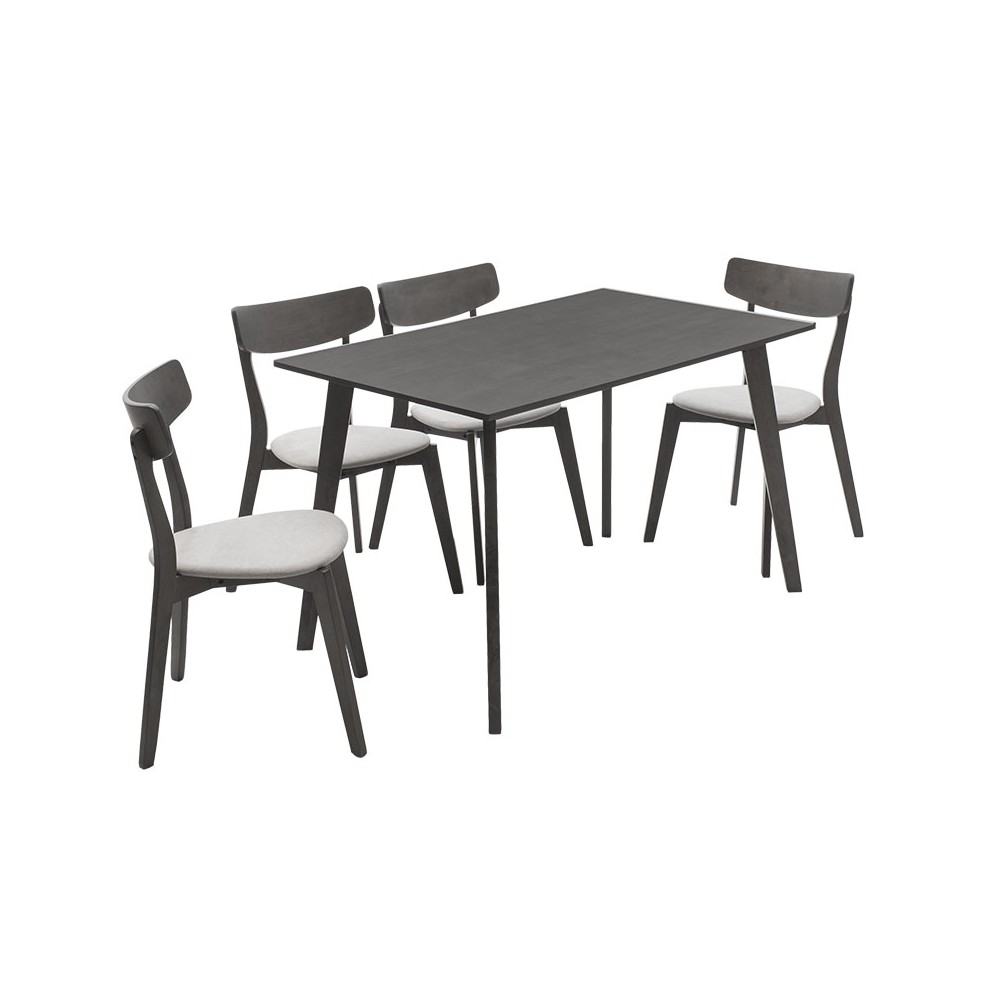 Ensemble Table + chaise salle à manger  - Toto  5pcs 120x75x75cm en gris rustique - tissu gris