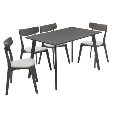 Ensemble Table + chaise salle à manger  - Toto  5pcs 120x75x75cm en gris rustique - tissu gris