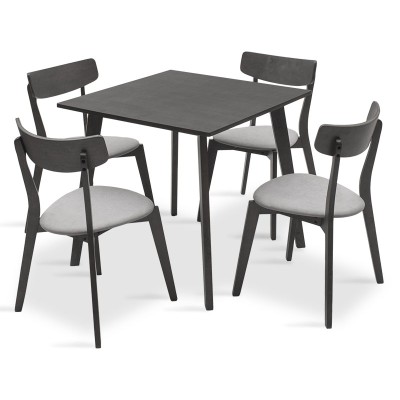 Ensemble Table + chaise salle à manger  - Toto  5pcs 80x80x75cm en gris rustique - tissu gris