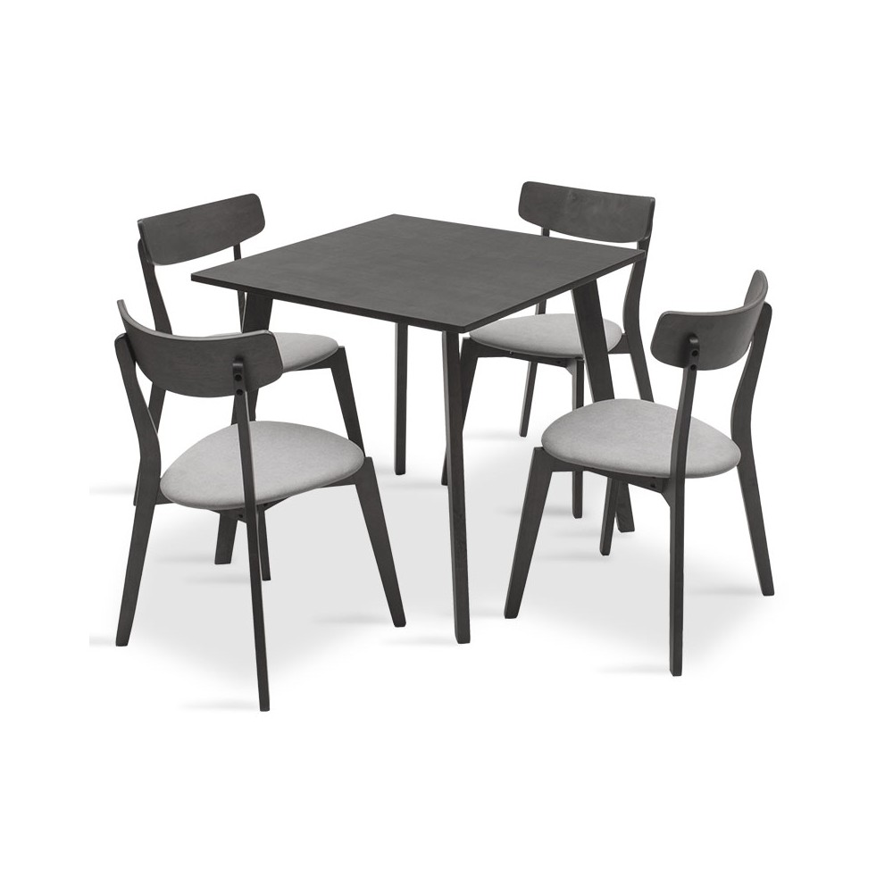 Ensemble Table + chaise salle à manger  - Toto  5pcs 80x80x75cm en gris rustique - tissu gris