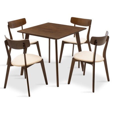 Ensemble Table + chaise salle à manger  - Toto 5pcs 80x80x75cm en noyer - tissu beige