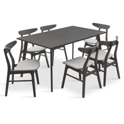 Ensemble Table + chaise salle à manger  - Orlean  7pcs 150x90x75cm en gris rustique - tissu