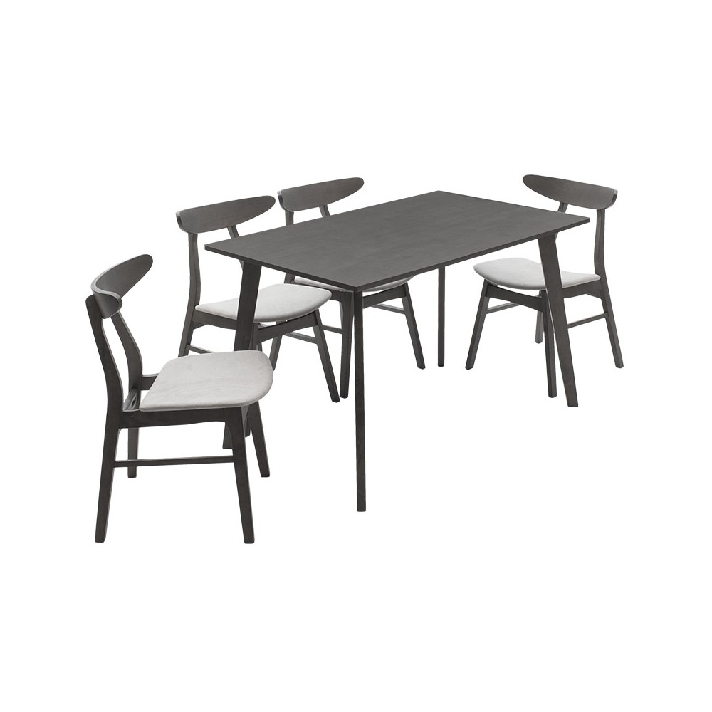 Ensemble Table + chaise salle à manger  - Orlean  5pcs 120x75x75cm en tissu rustique - gris