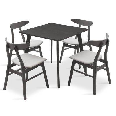 Ensemble Table + chaise salle à manger  - Orlean 5pcs 80x80x75cm en gris rustique - tissu gris