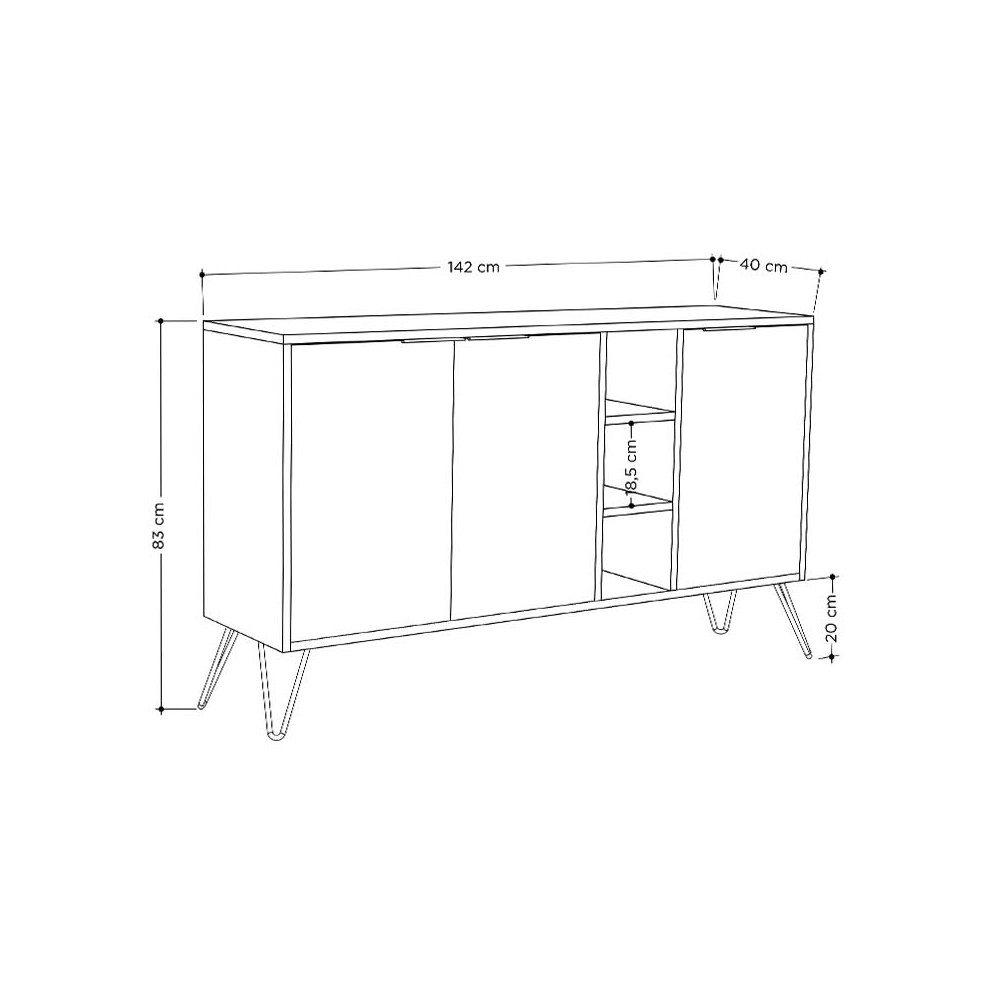 Buffet Clara Bois en chêne clair 142x35,5x83 cm