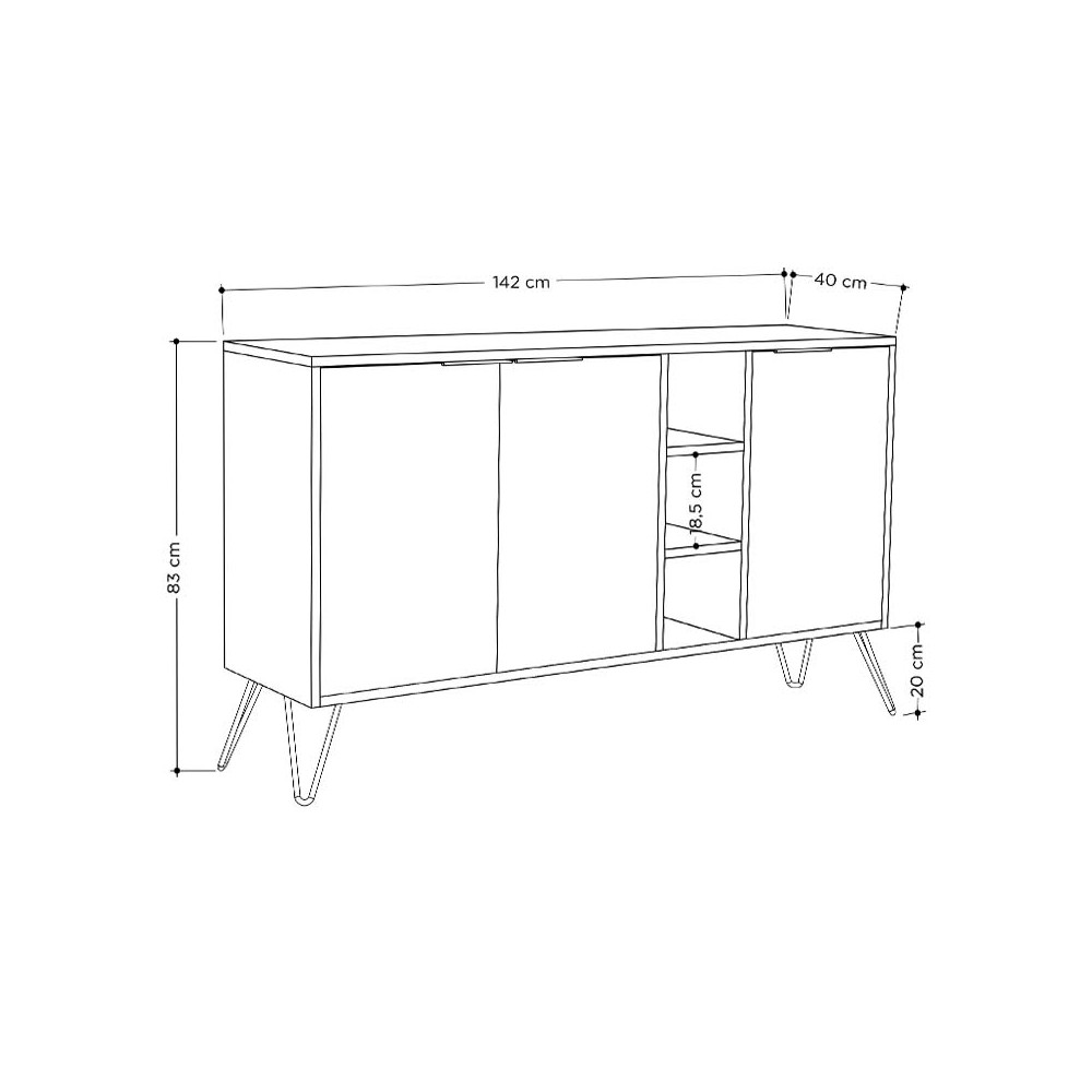 Buffet Clara Bois en chêne - coloris gris foncé 142x35,5x83 cm