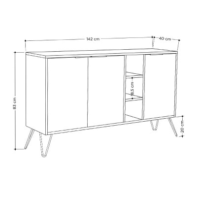 Buffet Clara Bois en chêne - coloris gris foncé 142x35,5x83 cm