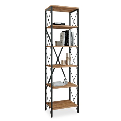 Bibliothèque industriel  bois avec structure en métal noir 50x30x180 cm