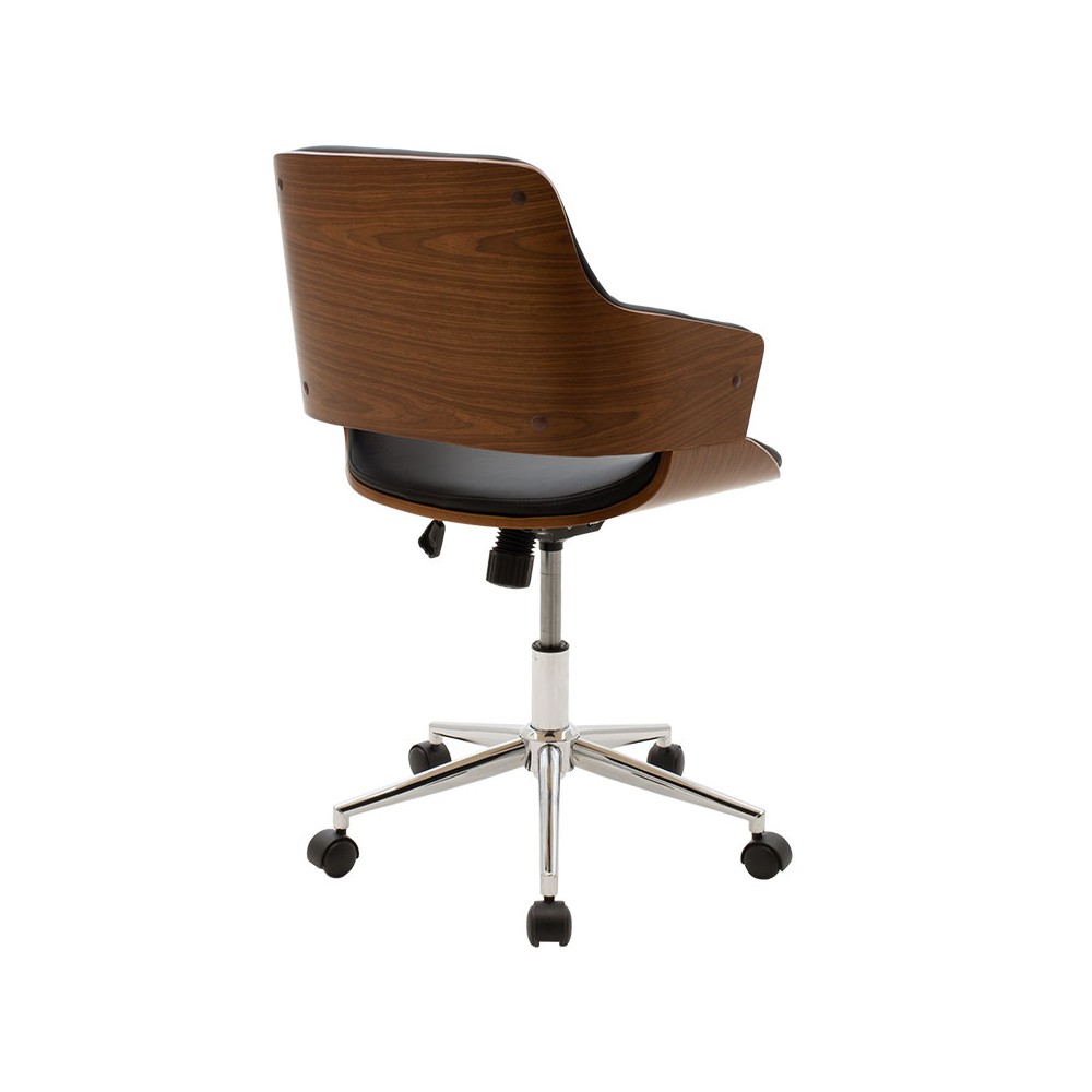 Chaise de bureau FERRO  simili cuir noir - bois noyer