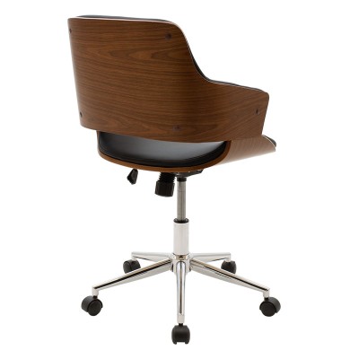 Chaise de bureau FERRO  simili cuir noir - bois noyer