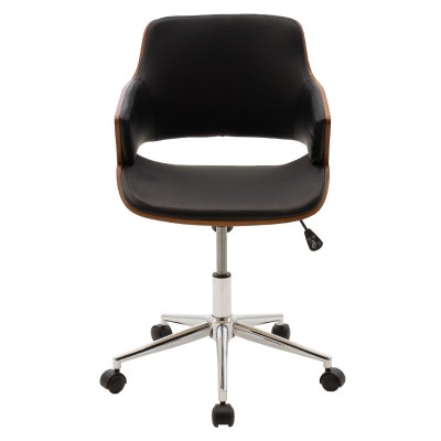 Chaise de bureau FERRO  simili cuir noir - bois noyer