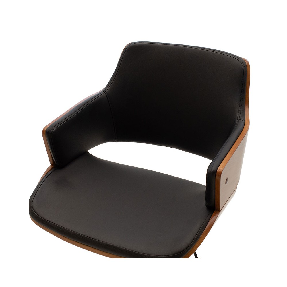 Chaise de bureau FERRO  simili cuir noir - bois noyer
