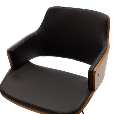 Chaise de bureau FERRO  simili cuir noir - bois noyer