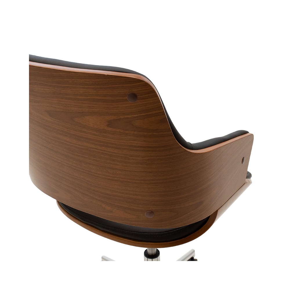 Chaise de bureau FERRO  simili cuir noir - bois noyer