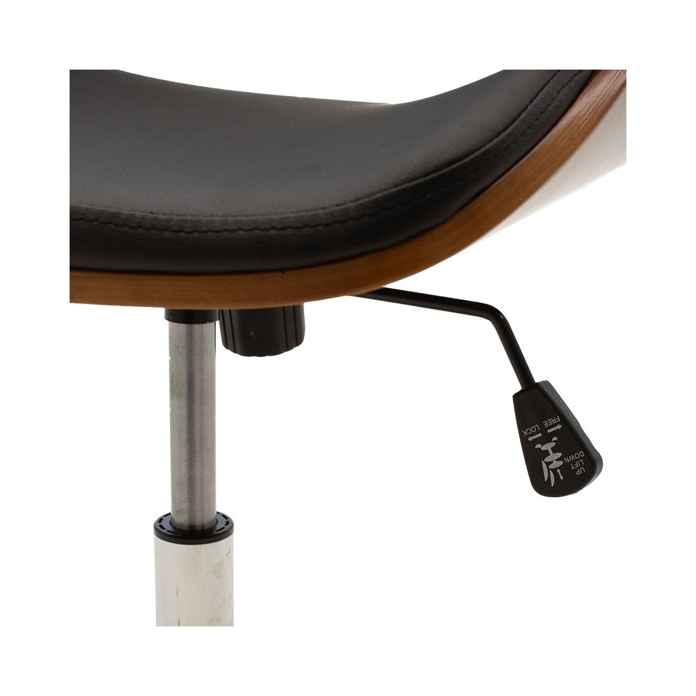 Chaise de bureau FERRO  simili cuir noir - bois noyer